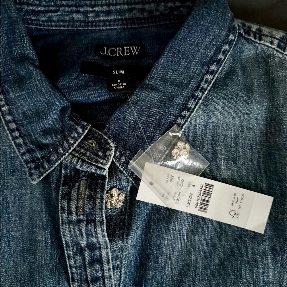J.Crew Dark Denim Shirt Crystal buttons 8